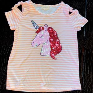 Pink and white stripped unicorn shirt sleeve shirt